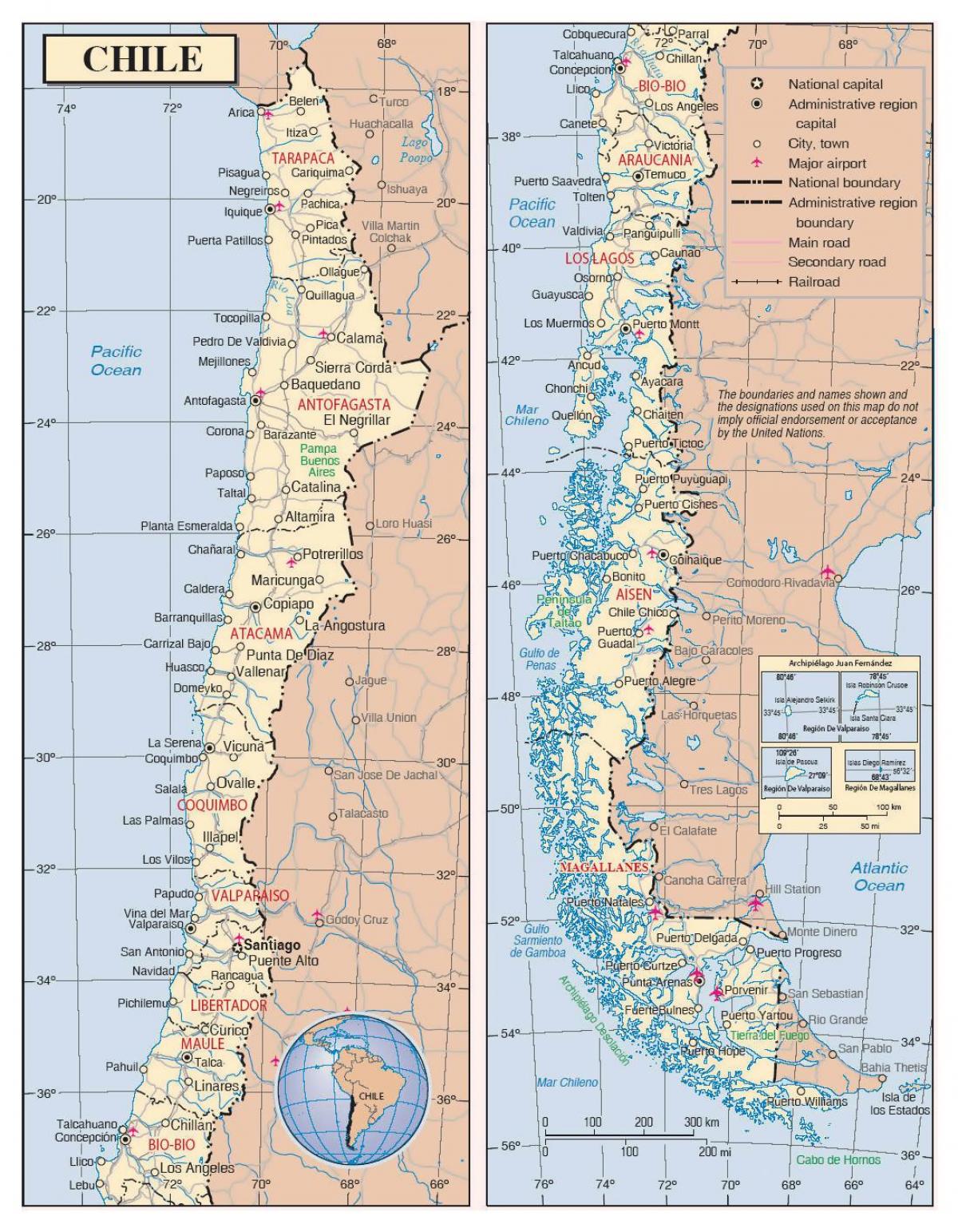 mapa Chile z miastami