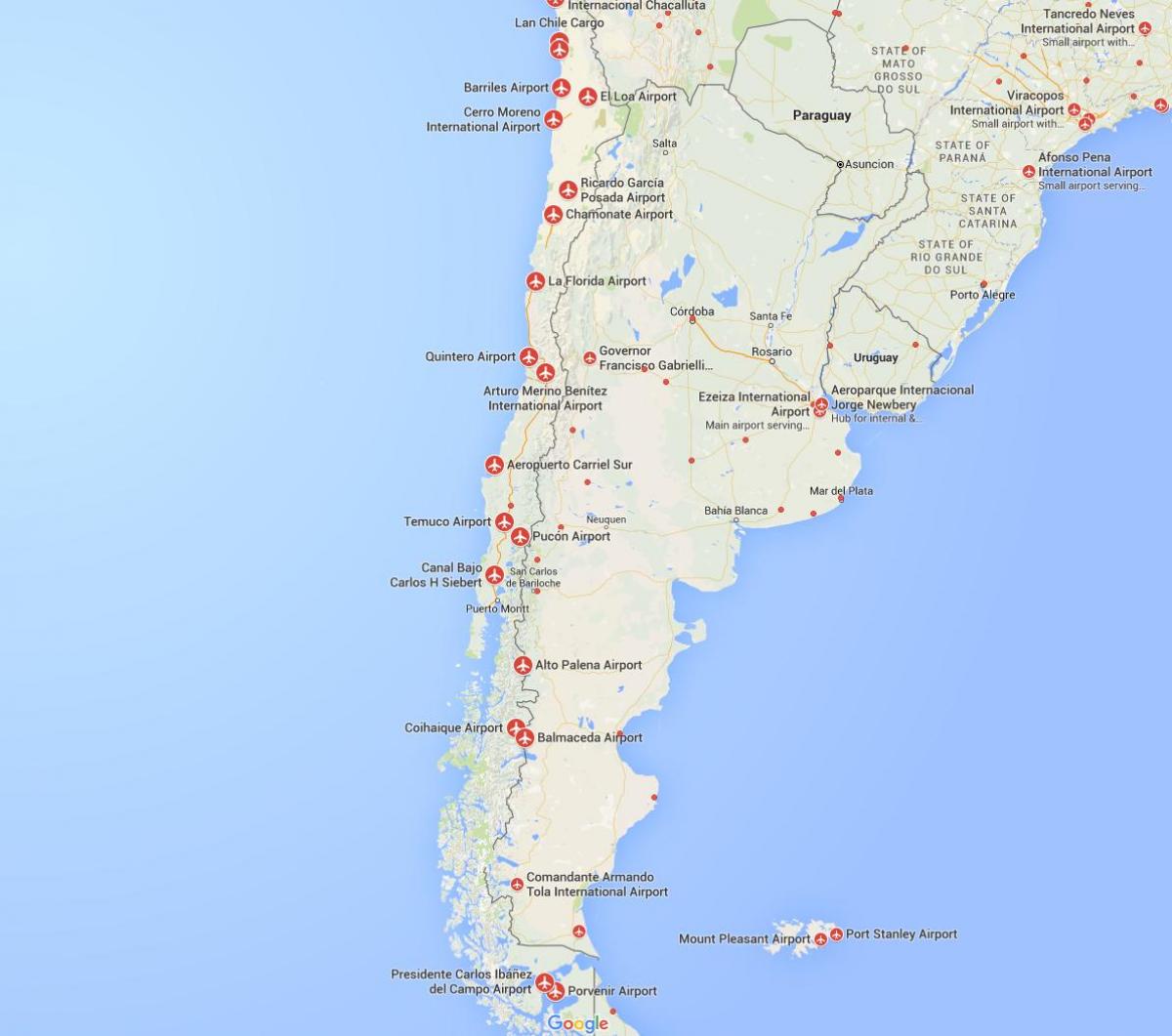 mapa lotnisk w Chile