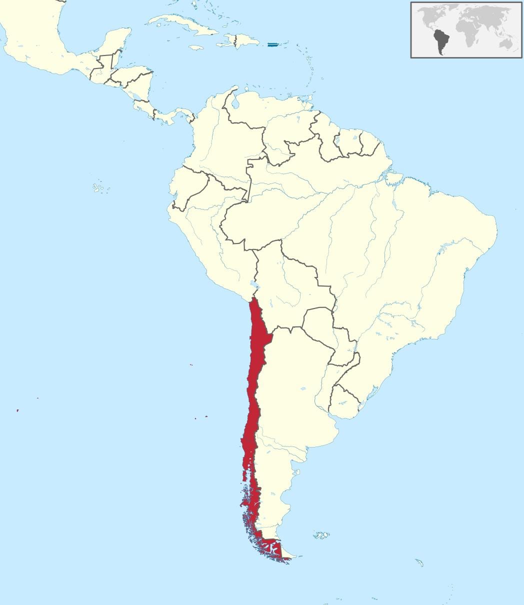 Chile na mapie Ameryki Południowej