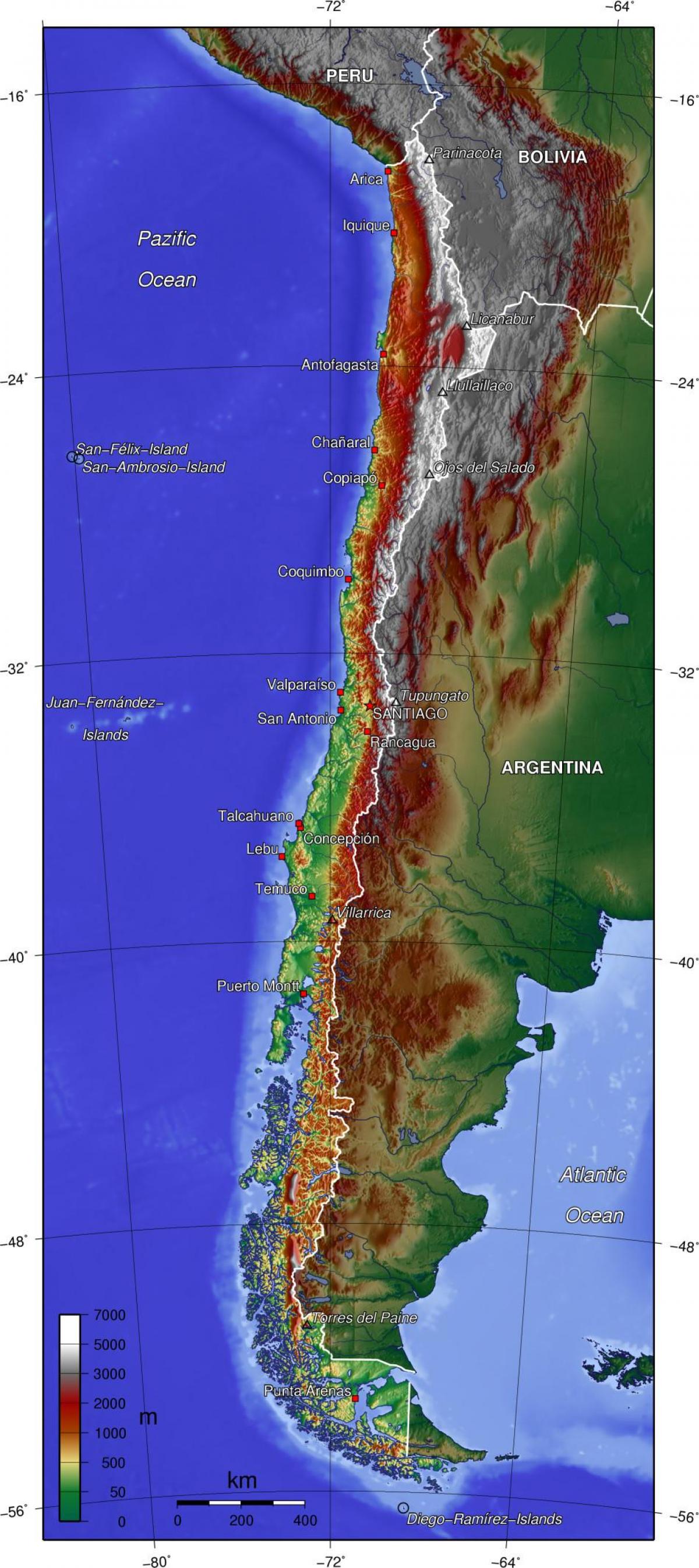 góry w Chile mapie