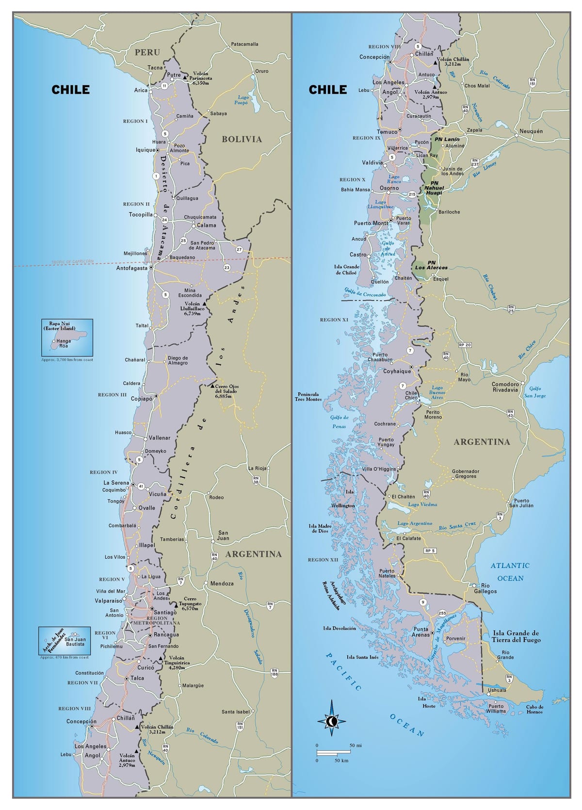 Mapa Chile podróży