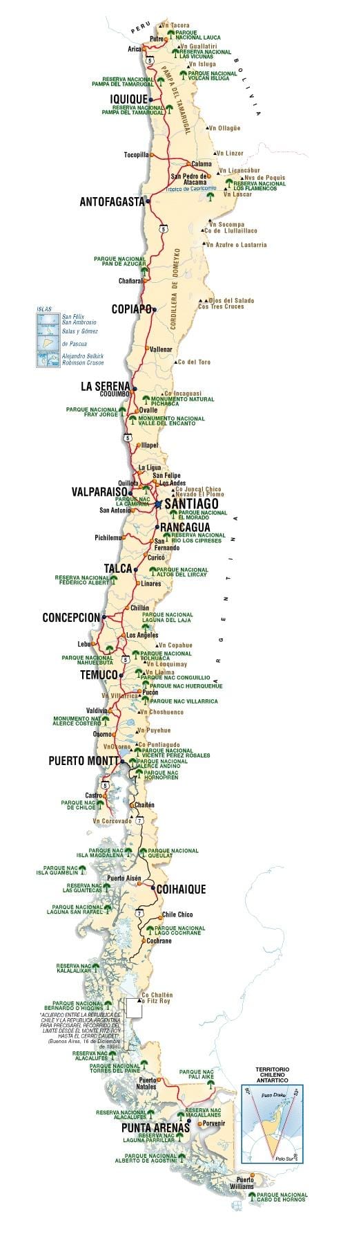 Chile zabytki mapa