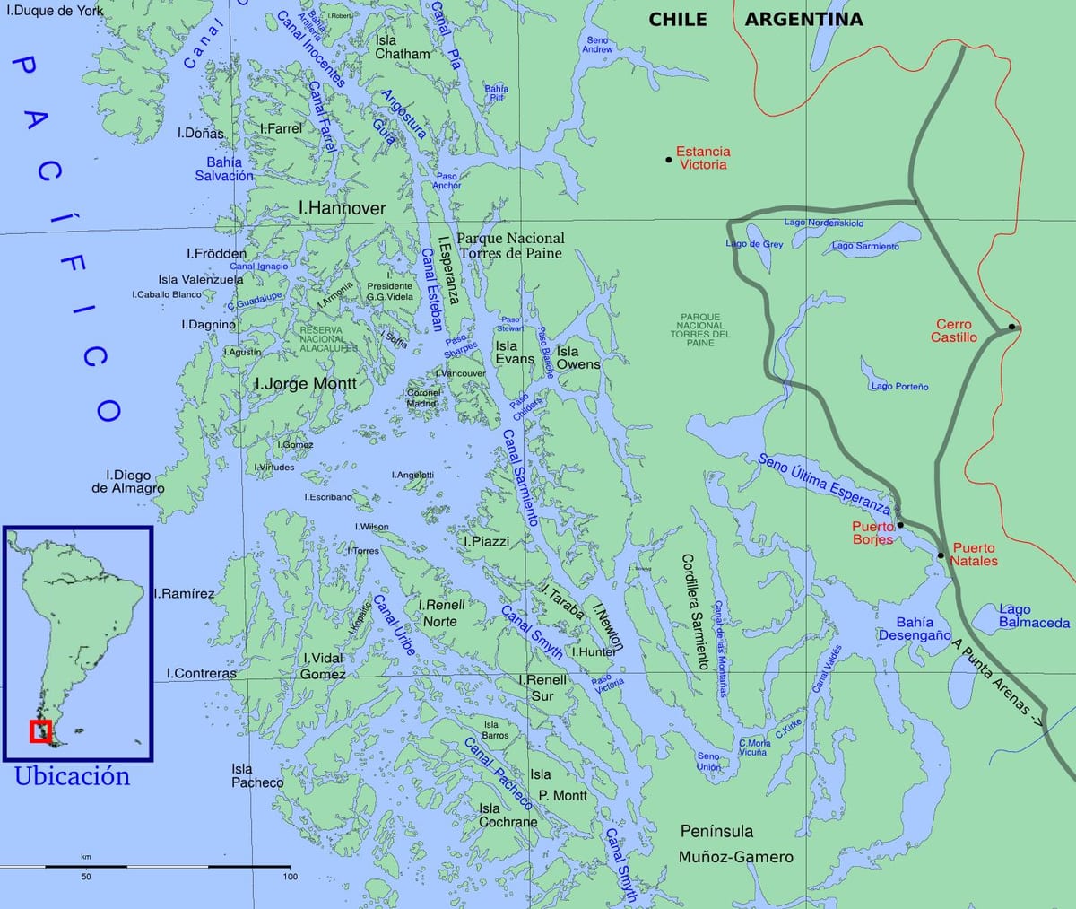 Mapa chilijskich lodowców