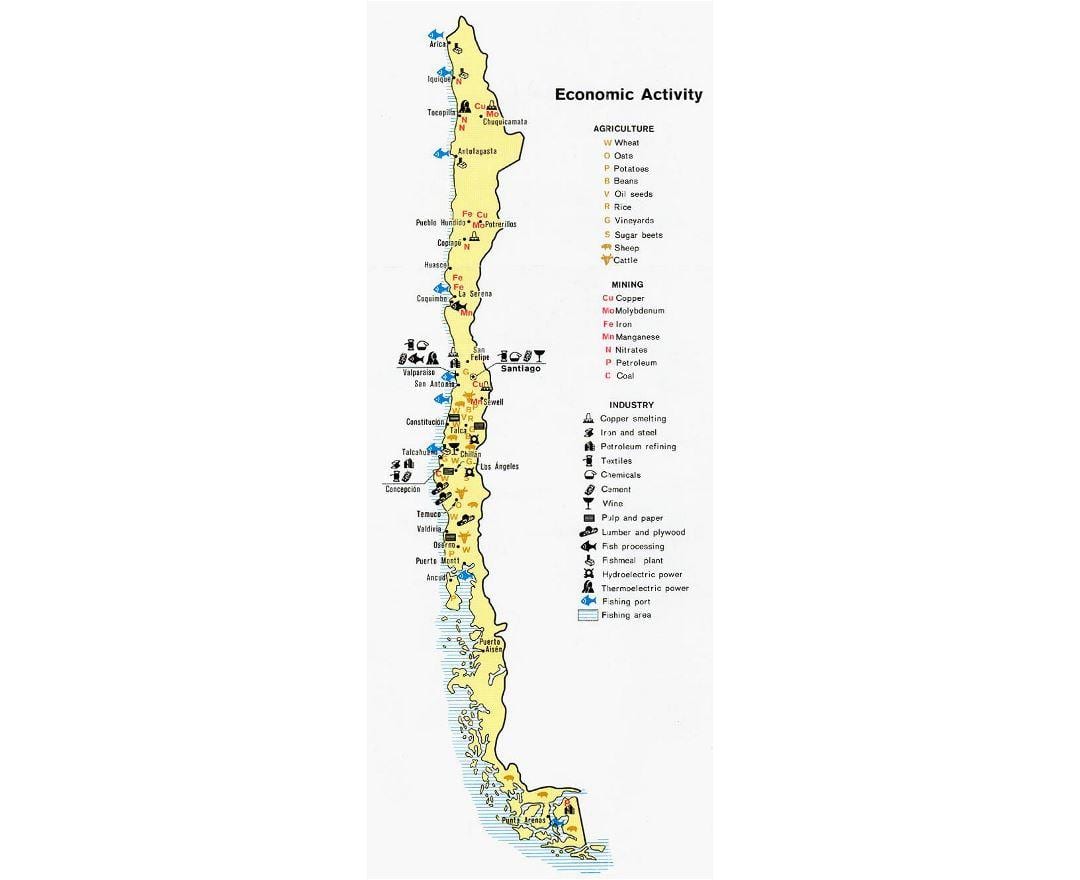 Mapa Chilijskie porty