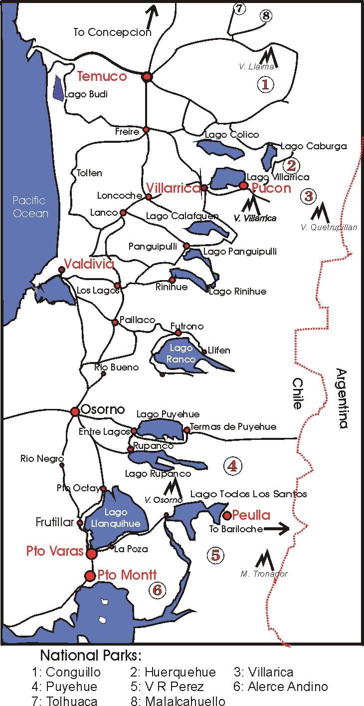 Mapa widniejące w Chile