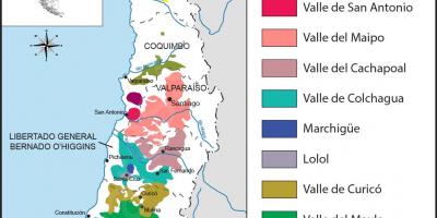 Mapa regionów winiarskich Chile 